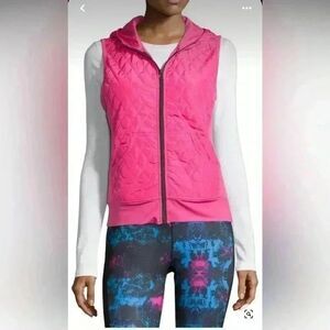 Neiman Marcus Womens Quilted Vest Hooded Outdoor Pockets Zip Front.